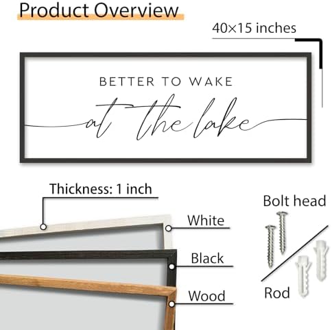 Better To Wake At The Lake Sign Above Bed Wall Decor, 40"×15", Black - Image 2