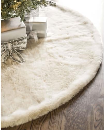 Balsam Hill Lodge Faux Fur Christmas Tree Skirt - Premium Rustic and Luxurious Fur Accents in Brown and Ivory for Tree Decor, Ivory, 72" by BalsamHill