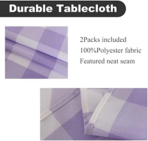 Cupuamon 2 Pack Waterproof Polyester Fabic Rectangle Checkered Tablecloth，60x120 Outdoor Table Cloth，Oil Stain Prevention Table Cloth for Pinics and Parties（Lavender and White） - Image 2