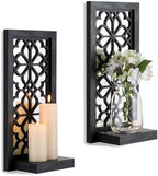 Black Candle Sconces Wall Decor Set of 2 Gothic Wood Candle Display Shelves by Walasis