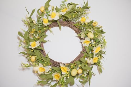 NeoL'artes 22inch Large Spring Wreath with Daffodil and Easter Eggs, 55cm Artificial Door Grapevine Wreath for Spring and Summer Indoor Outdoor Porch - Image 4
