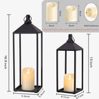 Lanterns Decorative Outdoor Indoor, 17" 13" Set of 2 Black Candle Lanterns - Image 2