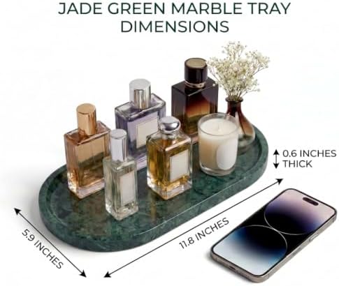 YKAJO Jade Green Oval Marble Tray, 11.8x5.9 Vanity Perfume Organizer Dish - Image 3