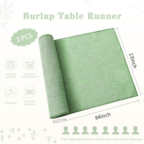 2 Pack Burlap Table Runners 13x84 inch Rustic Farmhouse Light Green Jute Burlap Roll for Spring Wedding Brithday Home Outoor BBQ Party Chair Kitchen Decorations - Image 5