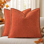 decorUhome Soft Chenille Throw Pillow Covers 22x22 Set of 2 Rust by decorUhome