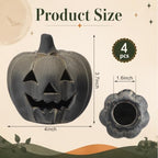 4 Pcs Halloween Decor Terracotta Pumpkin Gray Jack O Candle Lantern, 4 Inch - Image 2