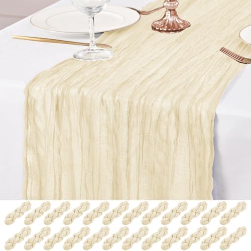24 Pack Ivory Table Runner 10Ft Cheesecloth Table Runner Rustic Gauze Table Runners Romantic Long Cream Sheer Fabric Cheese Cloth Table Runners for Wedding Party Bridal Baby Shower by Lumaycens