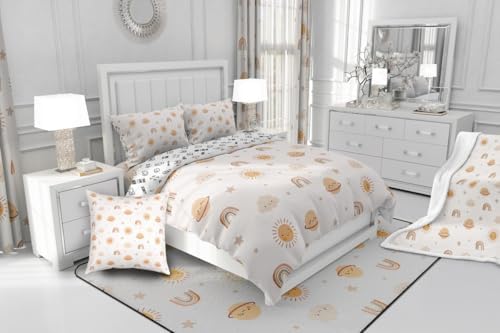 Erosebridal Girls Rainbow Comforter Set Kids Sun and Stars Quilt King Children Kawaii Planets Clouds Comforters & Sets Girly Cartoon Theme Bedding Set Iridescent Print Down Comforter + 2 Pillowcases - Image 7