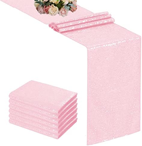 Pink Sequin Table Runner 6 Pack 12''x72 Glitter Table Runner by WISPET