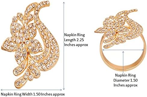 Floral Rhinestone Crystal Table Napkin Rings, Gold Tone, Set of 6 - Image 5