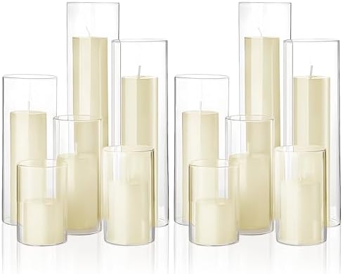 Shihanee 6 Glass Cylinder Vase Pillar Candle,Ivory,Set of 12 by Shihanee