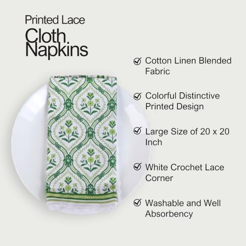 Lace Cloth Napkins, Cotton Linen, 12 Pack, 20x20 Inch, Green Damask - Image 4