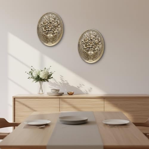 Vintage Flower Wall Sculpture 2 Pack ,Antique Wall Decor,Vintage Floral Wall Art, Hand Painted Wall Decoration with Embossed Flowers Design, Gold Wall Decor for Living Room Bedroom Dining Room, Housewarminng Gifts (Gold Flowers) - Image 7