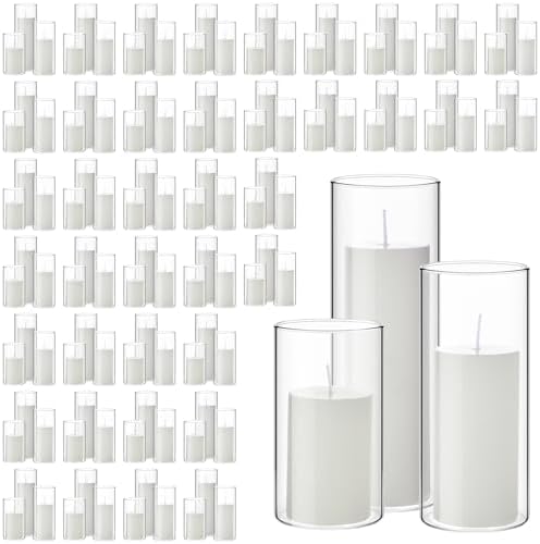 Shihanee 240 Pcs Pillar Candles & Glass Cylinder Holders Set,White by Shihanee