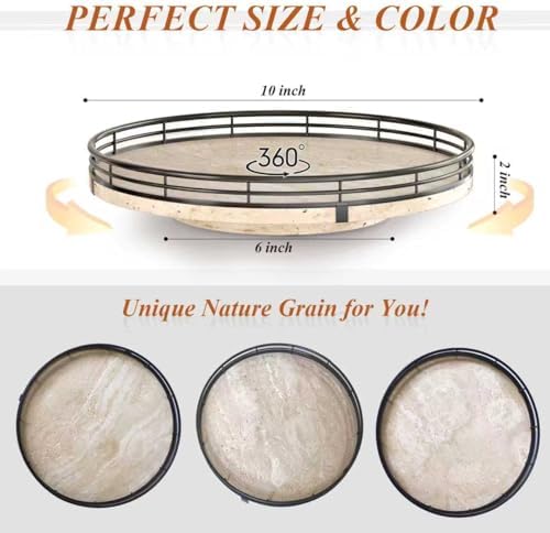 AMH 10-Inch Italian Travertine Lazy Susan with Black Metal Frame - Image 6
