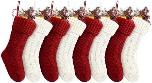 Fesciory 18 Inch Christmas Stockings, 8 Pack Large Cable Knit Xmas Decor by Fesciory