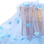 5 Pack Baby Blue Pearl Tulle Tablecloths 10ft Floral Sheer Table Overlays - Image 3