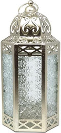 Vela Lanterns Decorative Indoor Candle Holder Table Centerpieces - Moroccan Hanging Outdoor Patio & Porch Home Decor, Turkish Lamp for Wedding, Ramadan (Large 12", White Gold) by VelaCandleLanterns