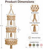 Macrame Hanging Fruit Basket, 3-Tier Boho Kitchen Storage(Pink) - Image 2
