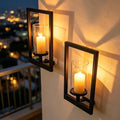 Modern Metal Wall Sconce Candle Holder Set of 2, Matte Black Floating Frame with Removable Glass Chimney, 11.8" Decorative Wall Mounted Lantern for Living Room, Patio, or Planter Display by Unknown