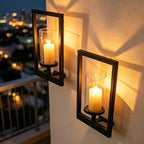 Modern Metal Wall Sconce Candle Holder Set of 2, Matte Black Floating Frame with Removable Glass Chimney, 11.8" Decorative Wall Mounted Lantern for Living Room, Patio, or Planter Display by Unknown