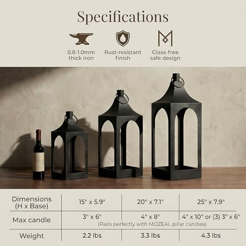 MOZEAL 25" Extra-Large Grace Spire Floor Lantern - Black Heavy Metal No Glass - Rust-Resistant, in/Out Use, for Fireplace/Patio/Entryway/Porch - Vers Event/Home - Vintage Holder for Pillar/LED Lights - Image 2