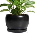 SQOWL Ceramic Plant Pots - 8 Inch Planter Indoor, Round Flower Pot with Drainage Hole and Saucer, Modern Outdoor Planter, Apartment Decor, Gifts for Plant Lovers, Black by SQOWL