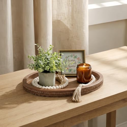 Relaxing Garden Oval Wood Decorative Tray, 16.1 x 11.8 in, Bead Garland - Image 7