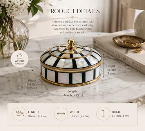 Decorative Jewelry Trinket Box Unique Gift for Home Decor Antique Metal Case with Mother of Pearl Sindoor Box/Coin Box (Single Black) - Image 4