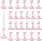 Glass Candle Holders Set, Vintage Decorative Design,Elegant Table Candlesticks Set for Dining Room,Wedding, Spring Party, Romantic Dinner, Festival & Windowsill Decor (24, Light Pink, XZS) by Unknown