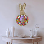 National Tree Company 24 in Artificial Easter Wreath Decorated with Colorful Wood Curl Flower Blooms, Pastel Eggs, Ribbon, Bunny Head, Indoor or Covered Outdoor Easter Decoration, Front Door Wreath - Image 2