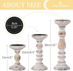 Romadedi Rustic Whitewashed Solid Wood Pillar Candle Holders, Set of 3 - Image 3