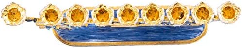 Matashi Hand Painted Enamel Menorah Candelabra with Gold Accents Crystals - Image 4