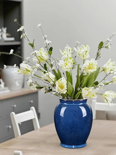 Blue Large Ceramic Vases for Flowers Navy Blue Glazed Pottery Vases Rustic Modern Farmhouse Distressed Decorative Vase for Home Kitchen Mantel Shelf Living Room Table Centerpiece Decor - 6.7 Inch Tall - Image 4