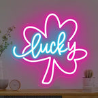 Lucky Clover Neon Sign for Girls Bedroom, Pink Aesthetic Dorm Room Decor by mllusxg