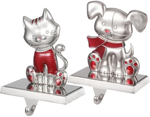2Set Dog Stocking Holder Cat Heavy Weighted Xmas Stocking Hanger for Mantel Christmas Stocking Holder for Fireplace Mantle Heavy Stocking Hooks for Mantle (Dog,2) by ONEPTY