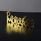 iwa concept | Wooden Acrylic Islamic Tabletop Decors | Ramadan Kareem and Eid Mubarak Decoration | Muslim Gifts | (Ramadan Mubarak-2, Gold) - Image 3