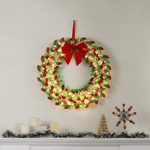 Mr. Christmas 30" Retro C9 Bulb Wreath - Red and Green with Warm White LED Lights - Image 2