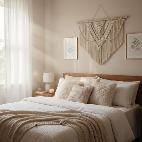 LISRRZHEN Large Macrame Wall Hanging - Boho Nordic Geometric Woven Tapestry, Handcrafted Cotton Wall Decor for Living Room Bedroom Entryway Apartment - Image 3