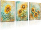 Zeredi Sunflowers Canvas Wall Art Prints, Vintage Impressionist Yellow Flowers Painting Wall Decor, Vintage Watercolor Style Artwork for Living Room Bedroom Framed Ready to Hang 12"x16" Set of 3 by Unknown