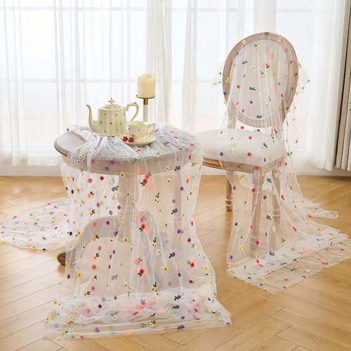 6PCS Lvory Floral Table Runner 10 FT, Embroidery Daisy Table Runners Seasonal Spring Summer Sheer Tulle Dining Table Decor for Home Party Birthday Decor 29x120 Inch ﻿ - Image 6