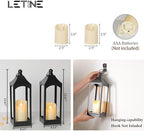 LETINE 2-Pack 12.67" Black Metal Farmhouse Candle Lanterns with LED Flameless Candles – Decorative Indoor/Outdoor Fall Decor for Home, Halloween Decorations for Porch & Mantel（NO Glass） - Image 2