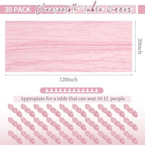 30 Pack Pink Table Runner 10Ft Cheesecloth Table Runner Boho Gauze Table Runner Long Cheese Cloth Table Runner Romantic Sheer Fabric Table Runners for Wedding Party Bridal Shower - Image 2