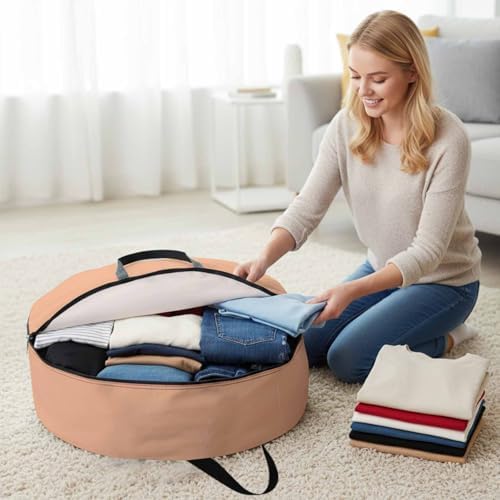 24 Inch Round Storage Bag 2 Pack,Peach Pink Watercolor Waterproof Wreath Storage Container with Handles&Zipper Solid Color Closet Organizer Bags Garland Box - Image 4