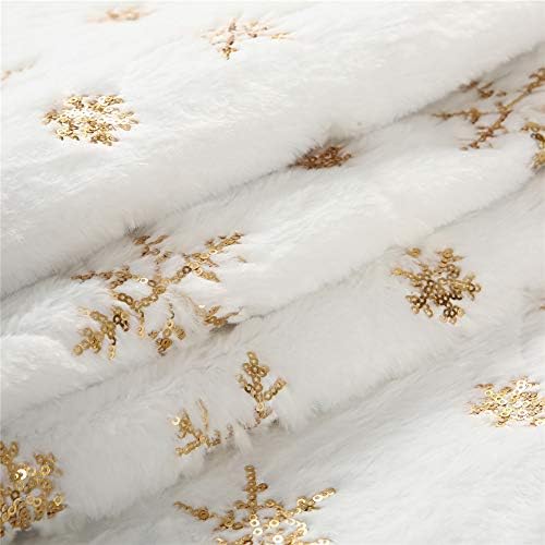 Faux Fur Christmas Table Runner with Golden Sequin Snowflakes, White Super Soft Thick Luxury Table Decoration for Holiday Xmas,15x70 Inch - Image 2