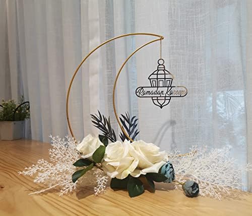 Ramadan Kareem Decorations, Artificial Moon Shape Wreaths Table Decor with Castle Sign, Ramadan Mubarak Metal Rings Floral Ornaments, for Home Desk Fireplace Party Supplies - Image 4