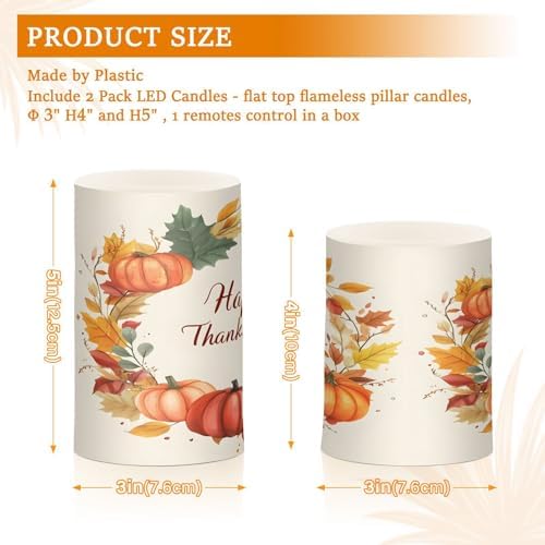 ALAZA Pumpkin Happy Thanksgiving Flickering Flameless Candles Battery Operated with Remote Timer,Tea Light Candles LED Pillar Votive Candles Set of 2 for Outdoor Indoor Decorations - Image 3