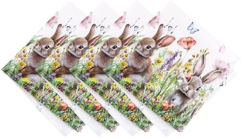 Bunny Blossom Easter Napkins, Set of 4, Multicolor - 17"W x 17"L by ElreneHomeFashions
