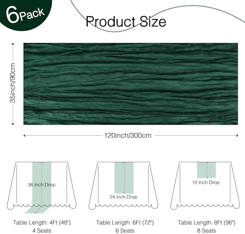 6 Pack Emerald Green Cheesecloth Table Runner Boho Christmas Decor - Image 3