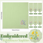 Tioncy 12 Pcs 12 Pack 18" Wildflower Embroidered Cloth Napkins, Sage Green - Image 2